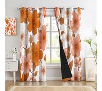 Cortinas opacas Estilo retro pintado a mano Flores de naranjo con ojales, 140 x 245 cm cm de largo, suaves cortinas opaca, juego de 2 cortinas opaca para sala de estar, dormitorio,Color naranja