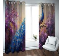 Cortinas Opacas exóticas Plumas Pavo Real Cortinas oscuras moradas para Habitaciones con Flores para Dormitorio y salón Cortinas poliéster térmicamente aisladas 2 Paneles (W100xL190cm Cada uno)