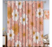 Cortinas Opacas Flores Margarita 2 Piezas 140An x 160Al cm Cortinas Termicas Aislantes Frio y Calor Fresco Pastoral Cortina divisoria con Ojales para Sala de Estar, Comedor, Dormitorio, Rosa Melocotón