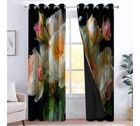 Cortinas Opacas Flores para Dormitorio Salon, Térmica Aislante Cortina de impresión Romance Amor Rosas Ramo, Cortinas de oscurecimiento de habitación 117 x 230 cm (A x L) Establecer 2 Paneles