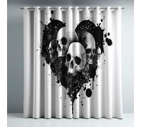 Cortinas Opacas Frio y Calor Suaves Microfibra Termicas Aislantes Blackout Acústicas con Ojales para Dormitorio Salon y Comedor Blanco Salpicadura De Tinta Corazón Calavera 140 x 260 cm 2 Piezas