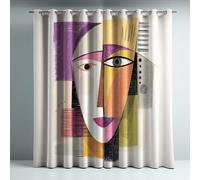 Cortinas Opacas Frio y Calor Suaves Microfibra Termicas Aislantes Blackout Acústicas con Ojales para Dormitorio Salon y Comedor Beige Abstracto Geométrico Rostro Humano 140 x 170 cm 2 Piezas