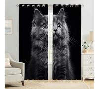 Cortinas Opacas Gato Gris Animal Estampado 3D, Térmicas Aislantes y Reducción de Ruido para Dormitorio Salón y Habitación Infantil 2 Paneles 117An x 229Al cm