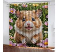 Cortinas Opacas HáMster, Cortinas Salon Modernas 2 Piezas 200x210 CM Animal Cortinas Termicas Aislantes Frio y Calor Blackout Curtains con Ojales Cortinas para Dormitorio/Comedor
