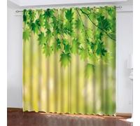 Cortinas Opacas Hojas de Arce Verdes Cortinas Térmicas Aislantes con Ojales 2 Piezas 3D Verano Cortina Blackout para Cocina Ventana Dormitorio Niños 2X 70x160 cm A/4612