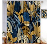 Cortinas Opacas Hojas De Palmera Moteadas, 117x137cm 2 Piezas Cortina Para Ventana Lujo Discreto Al Estilo Tropical Termicas Aislantes Frio y Calor con Ojales, Agradable Caída, Supersuaves, Cúrcuma