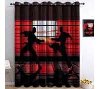 Cortinas opacas impresas en 3D rojas, con estampado de luchador de karate japonés, con ojales, aislamiento térmico y oscurecimiento de habitación, cortinas de ventana para dormitorio, 2 paneles, 46 x