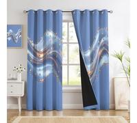 Cortinas Opacas Impresión Ondas 3D Para Dormitorio, 117 X 137 Cm, Estética Moderna, Con Ojales, Azul Aislamiento Térmico Reducción De Ruido Cortinas Salon, Juego De 2