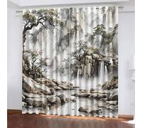 Cortinas Opacas Interior 2 Piezas 3D China Paisaje Arquitectura Patrón Poliéster Opaco Termica Aislantes Curtain Blackout con Ojales para Dormitorio Salón Cocina Ventana Decorar W280 x H245 cm