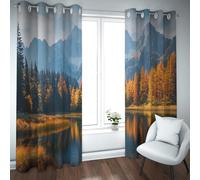 Cortinas Opacas Lago Autumn Mountain para salón Cortinas reflexivas Golden Forest aisladas térmicamente para Dormitorio Extra largas 2 Paneles (W140xL280cm Cada uno)