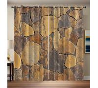 Cortinas Opacas Marrón 2 Piezas 140x280cm Muro De Piedra, Ruinoso Pared Cortinas Opacas con Ojales Aislantes Térmicos, Cortinas con Estampados para Sala De Estar Dormitorio Cocina