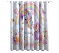 Cortinas opacas microfibra Blackout Ojales, 280An x 245Al cm Cortina Reductores sonido calor, Dibujos Animados Arcoíris Campo Flores Corazón, con Estampado decoración Elegante para Salon de niñas