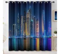 Cortinas opacas modernas urbanas para dormitorio, salón, rascacielos, luces de agua, cortinas con aislamiento térmico, con ojales, cortinas decorativas, 200 x 70 cm (alto x ancho), 2 unidades