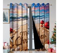 Cortinas Opacas navideñas 135x245cm con diseño de Playa, Atardecer, Olas, para Dormitorio, Vacaciones de Invierno, Familia, Aislamiento térmico, decoración del hogar