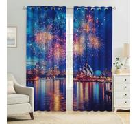 Cortinas Opacas Ópera de Sídney y Fuegos Artificiales Cortinas Térmicas Aislantes para Dormitorio, Salón o Cocina - Estampado Moderno, Conjunto de 2 Paneles 117An x 183Al cm
