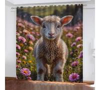 Cortinas Opacas Oveja, Cortinas Salon Modernas 2 Piezas 132x210 CM Animales de Granja Cortinas Termicas Aislantes Frio y Calor Blackout Curtains con Ojales Cortinas para Dormitorio/Comedor