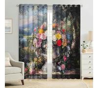 Cortinas Opacas Paisaje de Flores pintadas Estampado 3D, Térmicas Aislantes y Reducción de Ruido para Dormitorio Salón y Habitación Infantil 2 Paneles 117An x 229Al cm