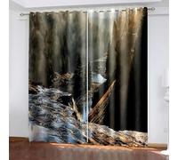 Cortinas opacas para comedor, 228 cm, diseño de lago y árboles, de poliéster, color negro y gris, para cocina, dormitorio, 2 paneles de 101.6 cm de ancho x 228.6 cm de largo