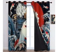 Cortinas Opacas para Dormitorio 2 Piezas 140 x 245 cm Cortina con Estampado Chica con Estilo de fusión Ukiyo-e Térmicas contra el frío Cortinas Insonorizantes con Ollados para Salon