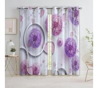 Cortinas Opacas para Dormitorio 2 Piezas 70 x 160 cm Cortina con Estampado 3D Violeta Rosa Diente de León Relieve Romántico Térmicas Contra el frío Cortinas Insonorizantes con Ollados para Salon