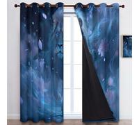Cortinas Opacas para Dormitorio 2 Piezas 70 x 160 cm Cortina con Estampado Mundo de pétalos soñador León de ojos azules Térmicas Contra el frío Cortinas Insonorizantes con Ollados para Salon, Azul