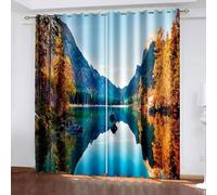 Cortinas opacas para sala de estar, juego de 2 paneles, 101 x 183 cm, montañas, lago y árboles, aislamiento térmico, ahorro de energía, cortinas opacas, multicolor