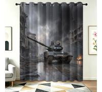Cortinas opacas para sala de estar, tanques militares, calles, ruinas de guerra, cortinas con ojales grises, cortinas térmicas insonorizadas, lavables, 168 x 183 cm, 2 paneles para dormitorio y cocina