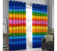 Cortinas Opacas para Salon Dormitorio, 140Anx175Al Cm 2 Piezas, Bloquea Termicas Garantiza Privacidad, Cortina Pan Oro Rayas Arcoíris Cuadro Al Óleo Pintado A Mano, Decoración Ventanas Azul Marino