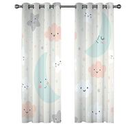 Cortinas Opacas Patrón De Estrellas, Luna, Nubes Cortinas Opacas Blackout para Ventana Oscuras De Salon Dormitorio Moderno Juveniles con Ojales 140X160cm