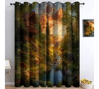 Cortinas Opacas por Sala Dormitorio - Estilo Americano Cuento Hadas Bosque Cabaña, Térmicas Aislantes Frío Calor Reduccion Ruido Proteccion Intimidad Cortinas para Hogar Infantil 100 x 178 cm