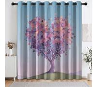 Cortinas opacas románticas con ojales, cortina opaca moderna de arte de cuento de hadas, colinas, árbol en forma de corazón, cortina térmica para decoración de salón, dormitorio, ventana, juego de 2