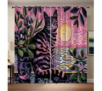 Cortinas Opacas Rosa para Dormitorio, con Gato Atigrado Abstracto, Aislamiento Térmico, Ahorro De Energía, con Ojales, para Sala De Estar, Juego 2 Paneles, 140 X 180 Cm, El Estilo Artístico Matisse