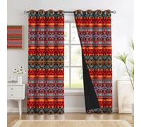 Cortinas Opacas Salon Diamantes Cruces Rayas Rojo Intenso, 140Anx225Al Cm 2 Piezas, Suaves Cortinas Dormitorio Termicas Aislantes Tribal Americano Ventana Decoracion Habitacion con Ojales