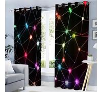 Cortinas Opacas Salon Malla De Lunares 3D Morado-Negro, 100Anx220Al Cm 2 Piezas, Suaves Cortinas Dormitorio Termicas Aislantes Geometría Moderna Ventana Decoracion Habitacion con Ojales