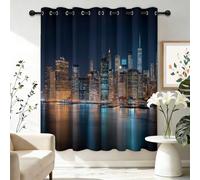 Cortinas Opacas Salon Modernas - Moderno Paesaggio Urbano Notturno Architettura Termicas Aislantes Cortinas Corredizas con Ojales, Negro 2 Piezas para Dormitorio Habitación 117 An x 183 Al cm