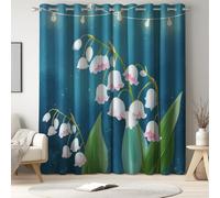 Cortinas opacas salón, paneles térmicos, ojales modernos, Cuento de Hadas, Lirio Guirnalda de Luces Follaje, 140 x 280 cm, aislamiento térmico, dormitorio, ventana, ahorro energético, estilo moderno