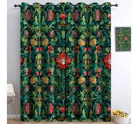 Cortinas Opacas Térmicas 117 x 137 cm Estilo William Morris Ladrón De Fresas Flores - Cortinas para Dormitorio o Salón, Anti-Luz y Antirruido, Aislantes para Verano e Invierno, 2 Piezas, Verde