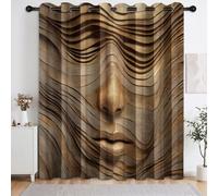 Cortinas Opacas Térmicas 140 x 300 cm Arte Relieve Rostro Humano Textura - Cortinas para Dormitorio o Salón, Anti-Luz y Antirruido, Aislantes para Verano e Invierno, 2 Piezas, Amarillo