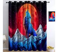 Cortinas Opacas Térmicas 280 x 175 cm Fantasía Patrón Lobo Azul - Cortinas para Dormitorio o Salón, Anti-Luz y Antirruido, Aislantes para Verano e Invierno, Fáciles de Colgar, 2 Piezas, Rojo Oscuro