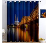 Cortinas Opacas Térmicas 280 x 175 cm Fotografía Arquitectura Moderna - Cortinas para Dormitorio o Salón, Anti-Luz y Antirruido, Aislantes para Verano e Invierno, Fáciles de Colgar, 2 Piezas, Azul