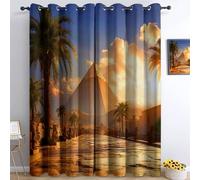 Cortinas Opacas Térmicas 91.5 x 214 cm Antiguo Egipto Montañas Palmeras - Cortinas para Dormitorio o Salón, Anti-Luz y Antirruido, Aislantes para Verano e Invierno, 2 Piezas, Amarillo