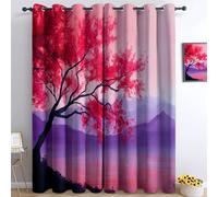 Cortinas Opacas Térmicas 91.5 x 214 cm Paisajes De Ensueño Montañas Cerezos En Flor - Cortinas para Dormitorio o Salón, Anti-Luz y Antirruido, Aislantes para Verano e Invierno, 2 Piezas, Rosa