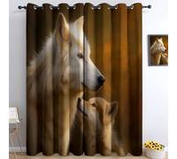 Cortinas Opacas Termicas Aislantes Frio y Calor de Casa Cortina 100% Blackout Animal Lobo Y Cachorros, Acustica con Ojales para Salon Dormitorio 2 Piezas, Caqui, 234 x229 cm