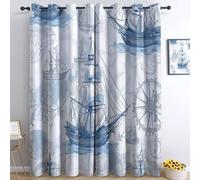 Cortinas Opacas Termicas Aislantes Frio y Calor de Casa Cortina 100% Blackout Brújula De Barco Sencilla Y Elegante, Acustica con Ojales para Salon Dormitorio 2 Piezas, Gris, 91.5 x 214 cm