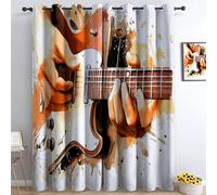 Cortinas Opacas Termicas Aislantes Frio y Calor de Casa Cortina 100% Blackout Elementos Musicales Patrón De Guitarra, Acustica con Ojales para Salon Dormitorio 2 Piezas, Color Claro, 234 x229 cm