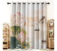 Cortinas Opacas Termicas Aislantes Frio y Calor de Casa Cortina 100% Blackout Las Pinturas De Paisajes Chinos Son Hermosas, Acustica con Ojales para Salon Dormitorio 2 Piezas, Blanco, 117 x 137 cm