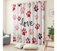 Cortinas Opacas Termicas Aislantes Frio y Calor de Casa Cortina 100% Blackout Lindas Huellas De Patas De Dibujos Animados, Acustica con Ojales para Salon Dormitorio 2 Piezas, Crema, 91.5 x 214 cm