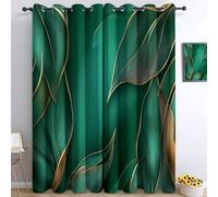 Cortinas Opacas Termicas Aislantes Frio y Calor de Casa Cortina 100% Blackout Líneas Hojas Las Plantas Modernas Son Simples, Acustica con Ojales para Salon Dormitorio 2 Piezas, Verde, 117 x 137 cm