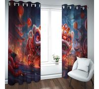 Cortinas Opacas térmicas de Navidad de Año Nuevo Puertas de Danza del León Chino Cortinas para Decoración del Hogar Oscurecimiento de la Habitación 2 Paneles (W140xL230cm Cada uno)