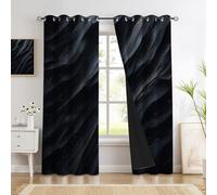 Cortinas Opacas Textura Roca Para Dormitorio, 140 X 180 Cm, Impresión Patrones Ondas En 3D, Con Ojales, Negro Carbón Aislamiento Térmico Reducción De Ruido Cortinas Salon, Juego De 2